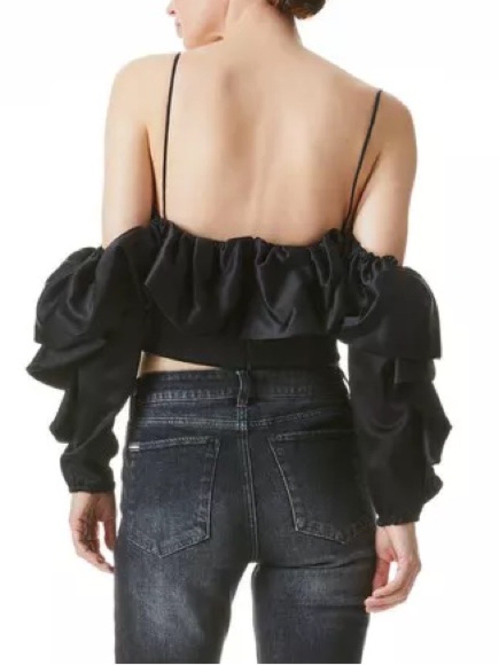 Alice Olivia Monrow Ruffle Off-Shoulder Crop Top Sz 8 NWT - Picture 4 of 12